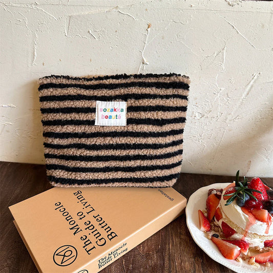 Striped Plush Cosmetic Bag